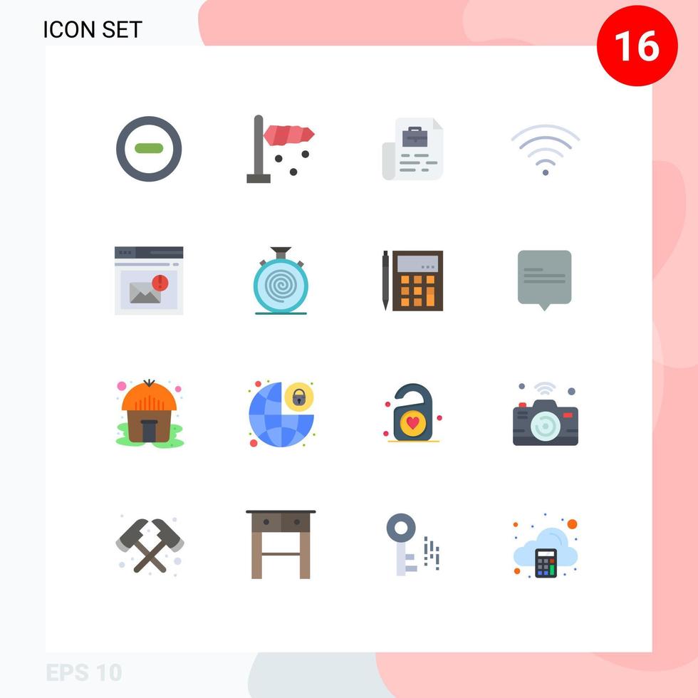 Pictogram Set of 16 Simple Flat Colors of alert mail file inbox wifi Editable Pack of Creative Vector Design Elements