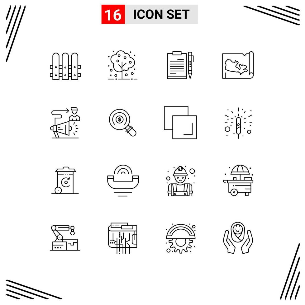 Set of 16 Modern UI Icons Symbols Signs for campaign world business map planning Editable Vector Design Elements