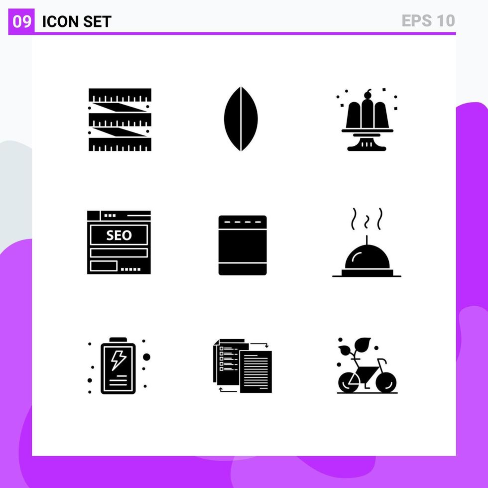Solid Glyph Pack of 9 Universal Symbols of gas tech food seo data Editable Vector Design Elements