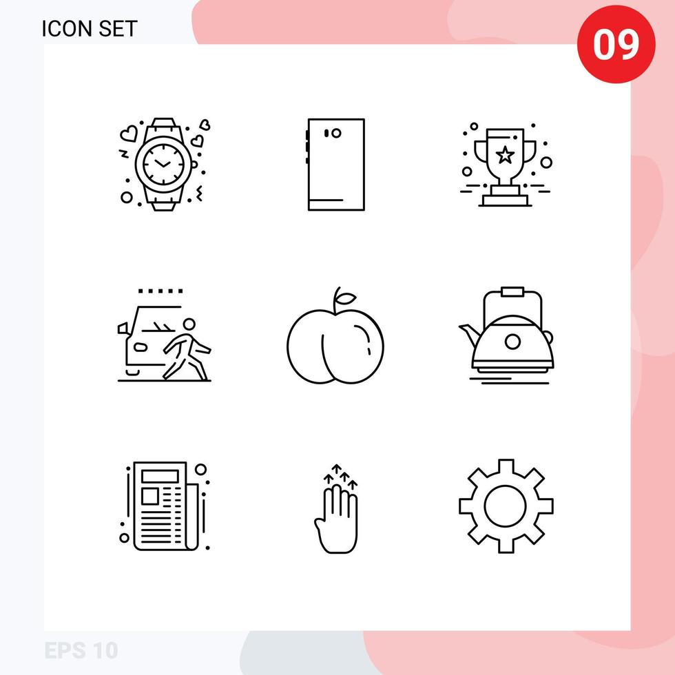 Set of 9 Commercial Outlines pack for pedestrian car camera and prize Editable Vector Design Elements