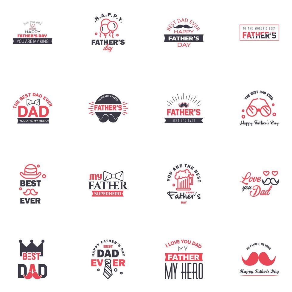 Set of Happy Fathers day elements 16 Black and Pink Vector illustration Editable Vector Design Elements