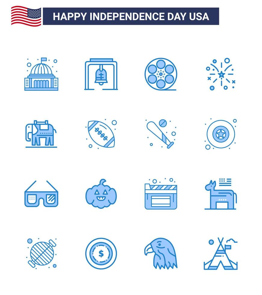 grupo de 16 blues establecidos para el día de la independencia de los estados unidos de américa, como elephent american church bell fire american editable usa day elementos de diseño vectorial vector