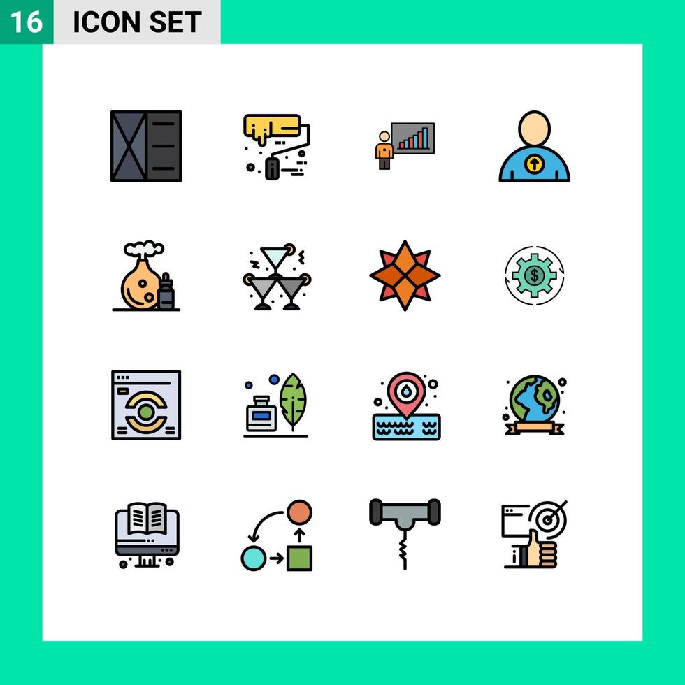 Flat Color Filled Line Pack of 16 Universal Symbols of oil user graph up success Editable Creative Vector Design Elements