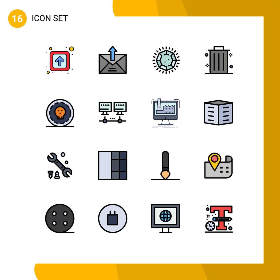 Editable Vector Line Pack of 16 Simple Flat Color Filled Lines of dollar office sent dustbin jewelry Editable Creative Vector Design Elements