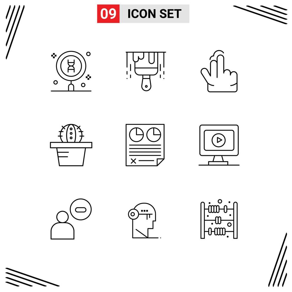 Set of 9 Modern UI Icons Symbols Signs for paper data double contract cactus Editable Vector Design Elements