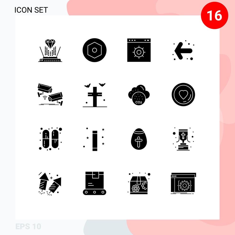 Stock Vector Icon Pack of 16 Line Signs and Symbols for surveillance camera internet cctv back Editable Vector Design Elements
