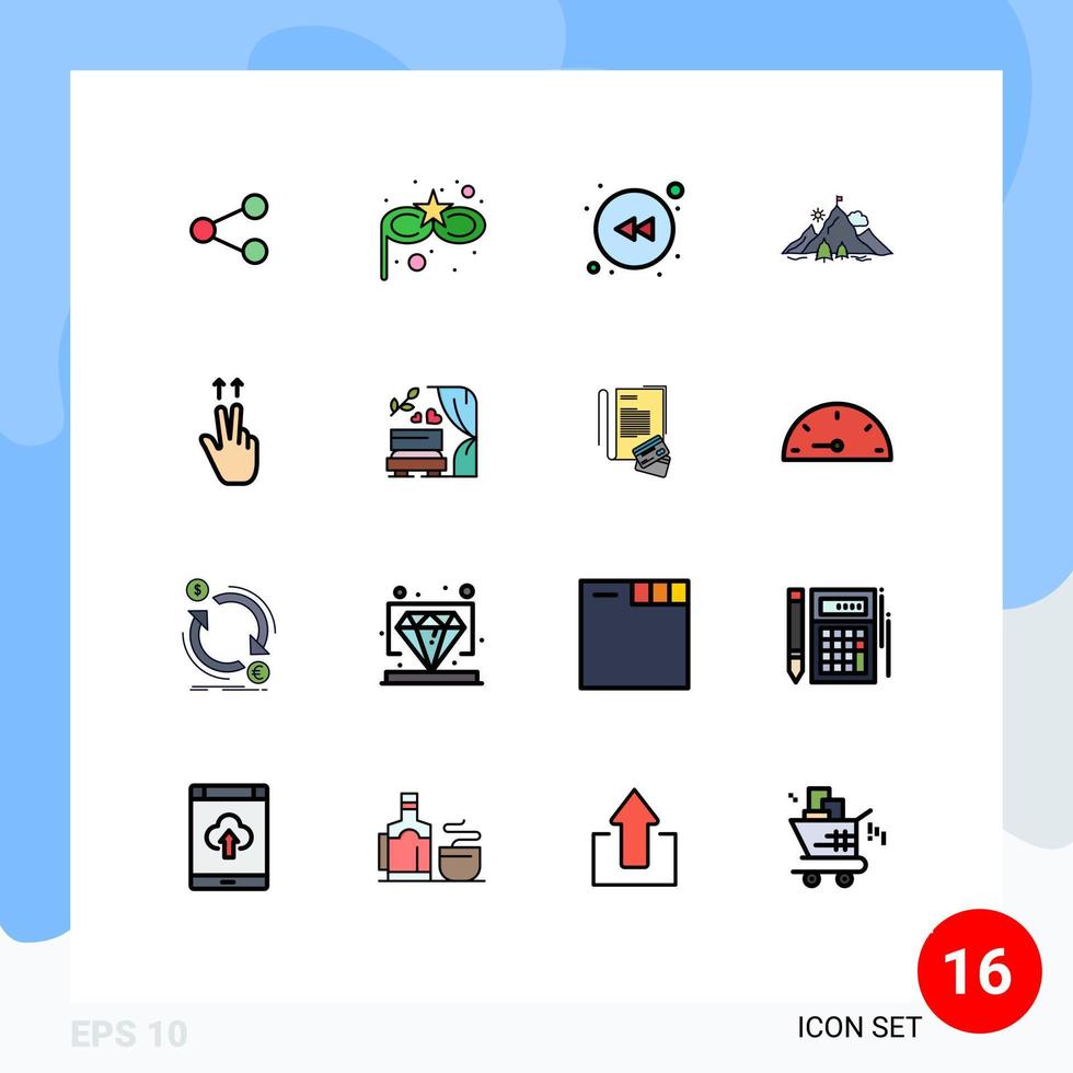 grupo de 16 líneas llenas de colores planos modernas configuradas para los dedos hacia arriba izquierda misión de éxito elementos de diseño de vectores creativos editables