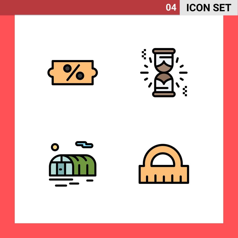 paquete de iconos de vector de stock de 4 signos y símbolos de línea para elementos de diseño de vector editables de regla de cultivo de reloj de arena de arquitectura de descuento