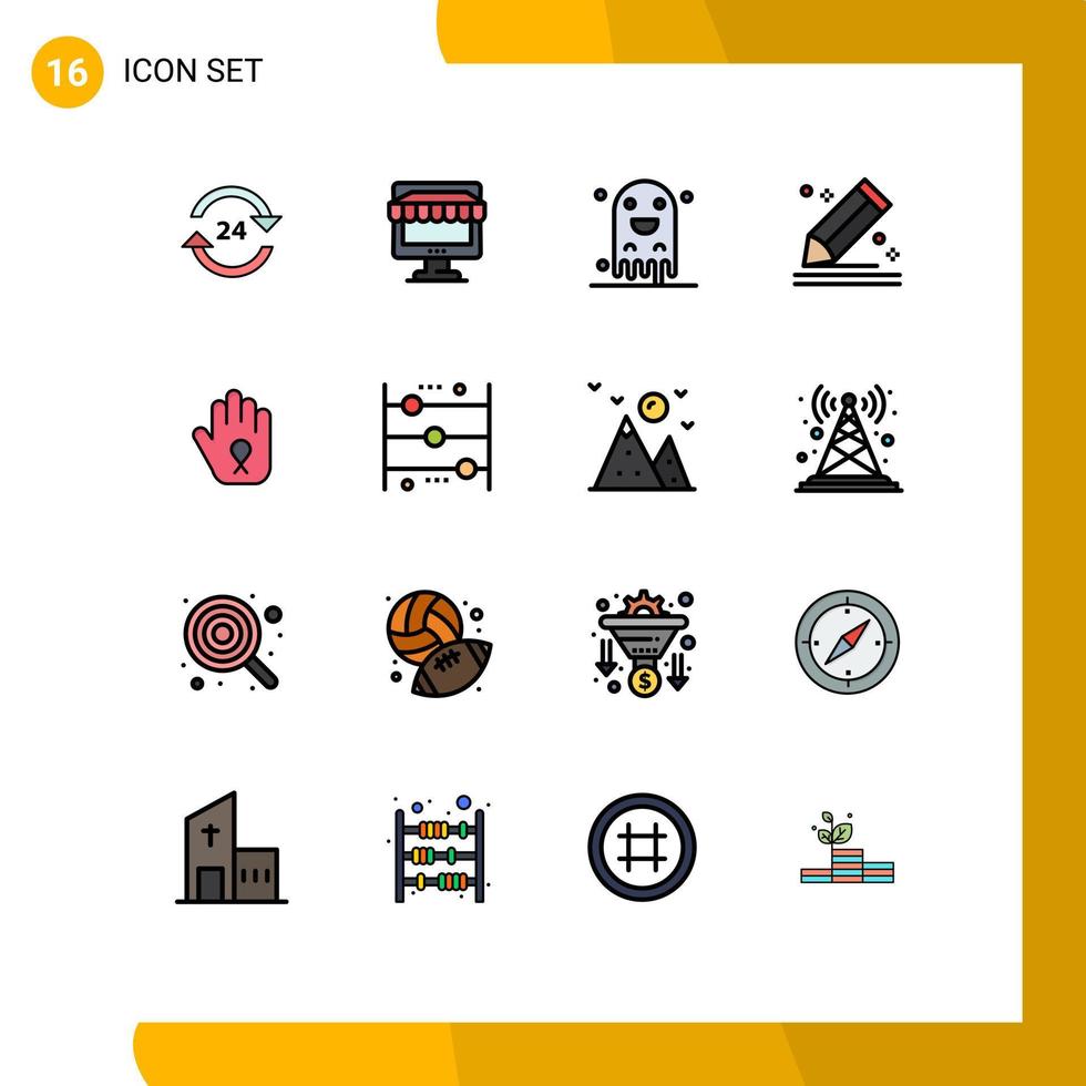 User Interface Pack of 16 Basic Flat Color Filled Lines of pencil compose shopping scary halloween Editable Creative Vector Design Elements