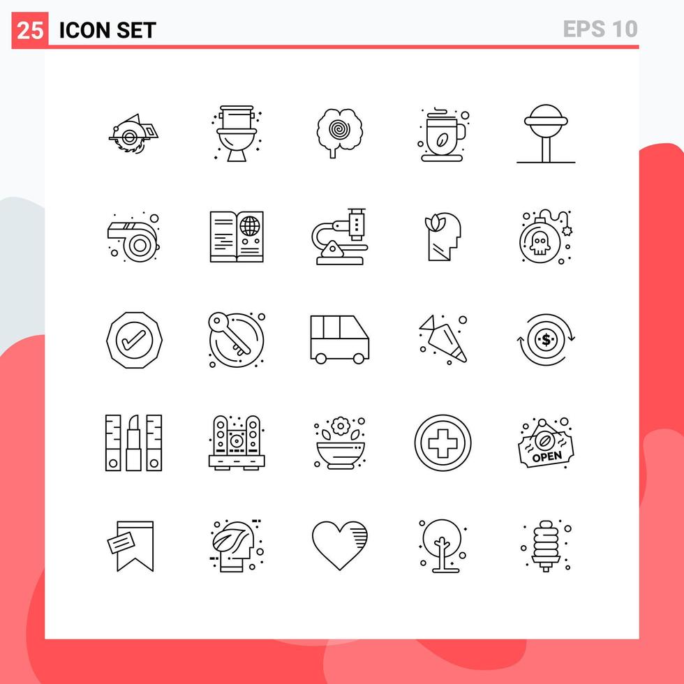 Set of 25 Modern UI Icons Symbols Signs for candy tea system hot psychology Editable Vector Design Elements