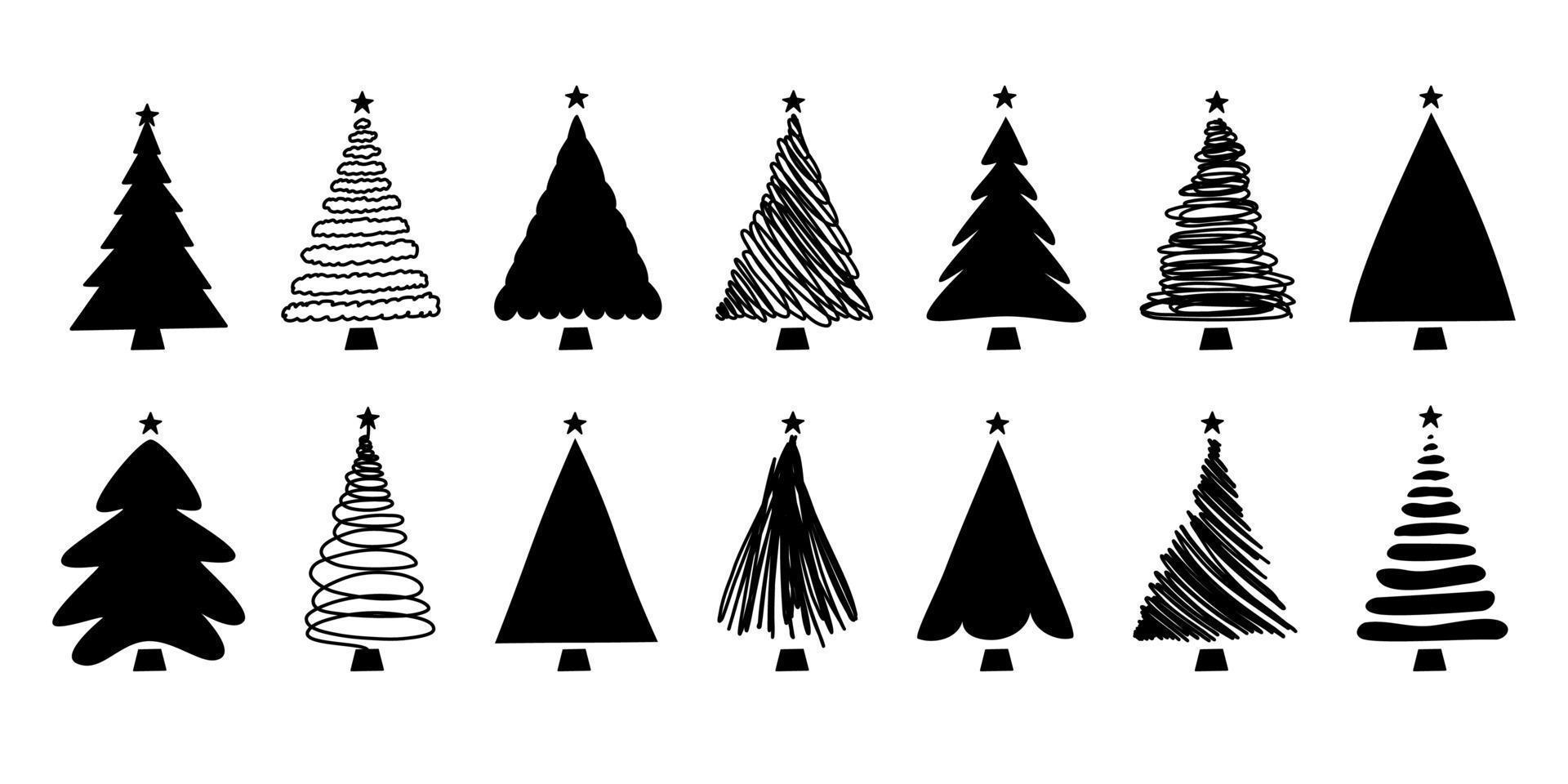 vector plano dibujado a mano conjunto de árboles de navidad