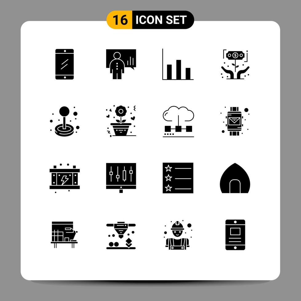 16 Universal Solid Glyph Signs Symbols of joystick investor presentation investment finance Editable Vector Design Elements