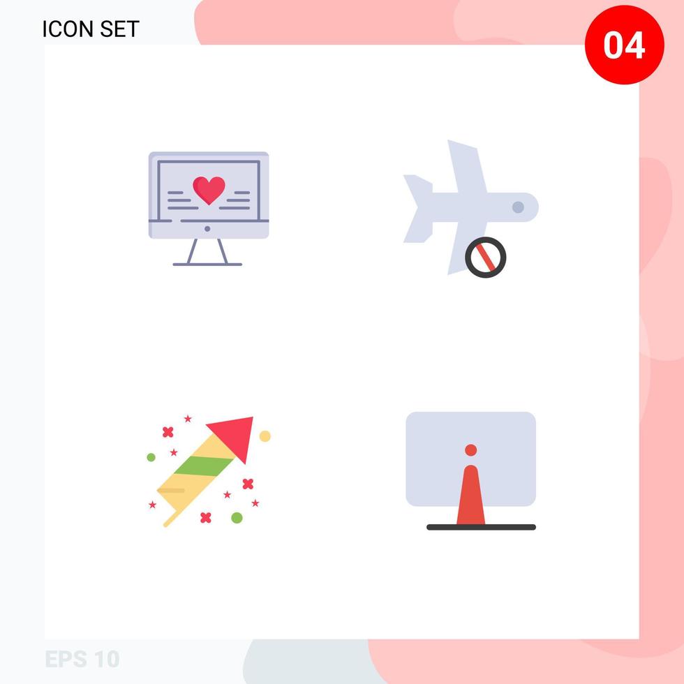 paquete de iconos de vector de stock de 4 signos y símbolos de línea para celebración de computadora fuegos artificiales de avión de boda elementos de diseño de vector editables