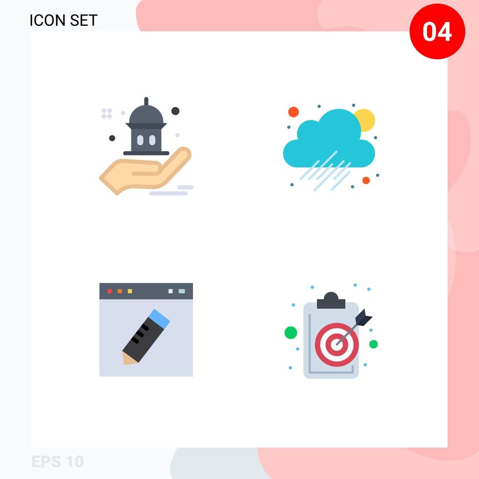 4 Universal Flat Icons Set for Web and Mobile Applications mosque edit hand weather graphic Editable Vector Design Elements