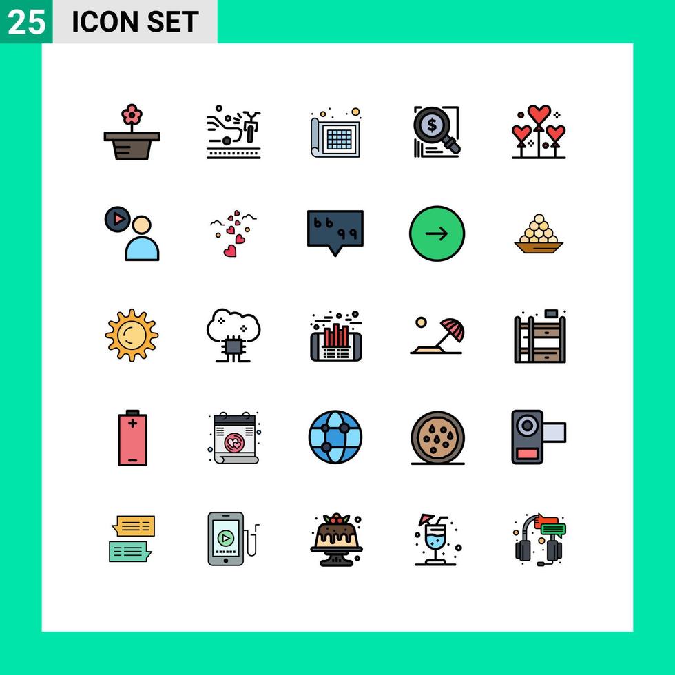 25 Universal Filled line Flat Colors Set for Web and Mobile Applications festival solution grid business dollar Editable Vector Design Elements