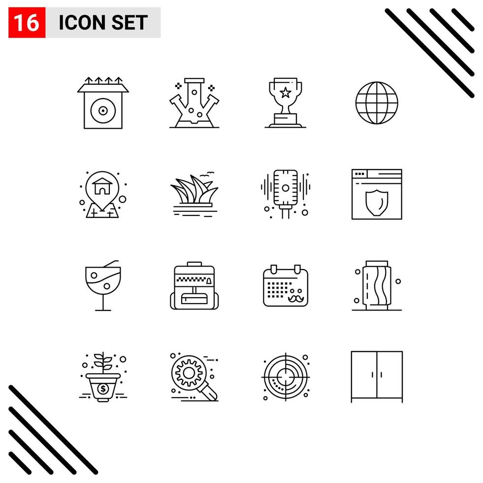 paquete de iconos de vector de stock de 16 signos y símbolos de línea para el mapa de premio de internet doméstico elementos de diseño de vector editables del mundo