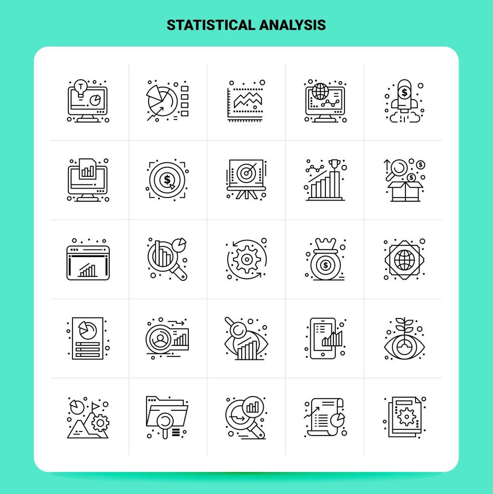 OutLine 25 Statistical Analysis Icon set Vector Line Style Design Black Icons Set Linear pictogram pack Web and Mobile Business ideas design Vector Illustration