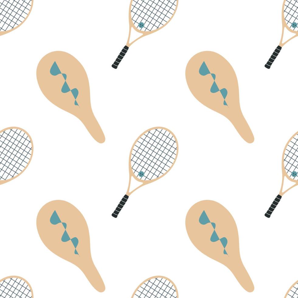 Hand drawn seamless pattern. Tennis racket with dampener and case vector