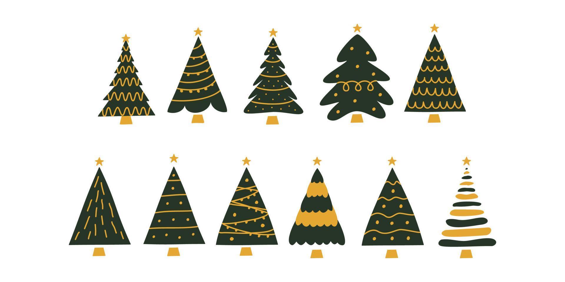 Vector flat hand drawn set of christmas trees