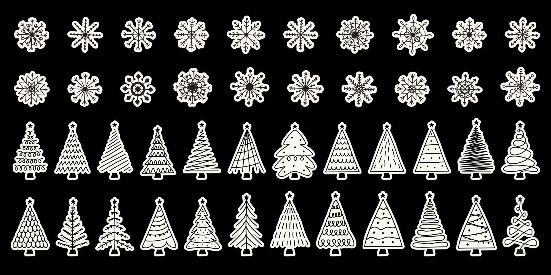 Vector flat hand drawn set of christmas stickers.