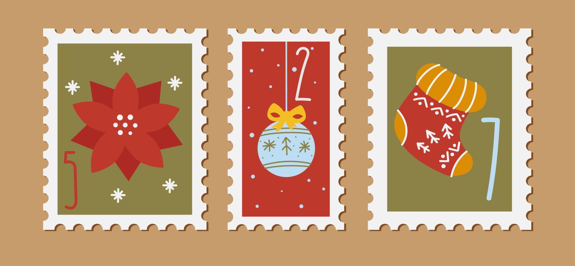 tarjetas de sellos de año nuevo de navidad. vector