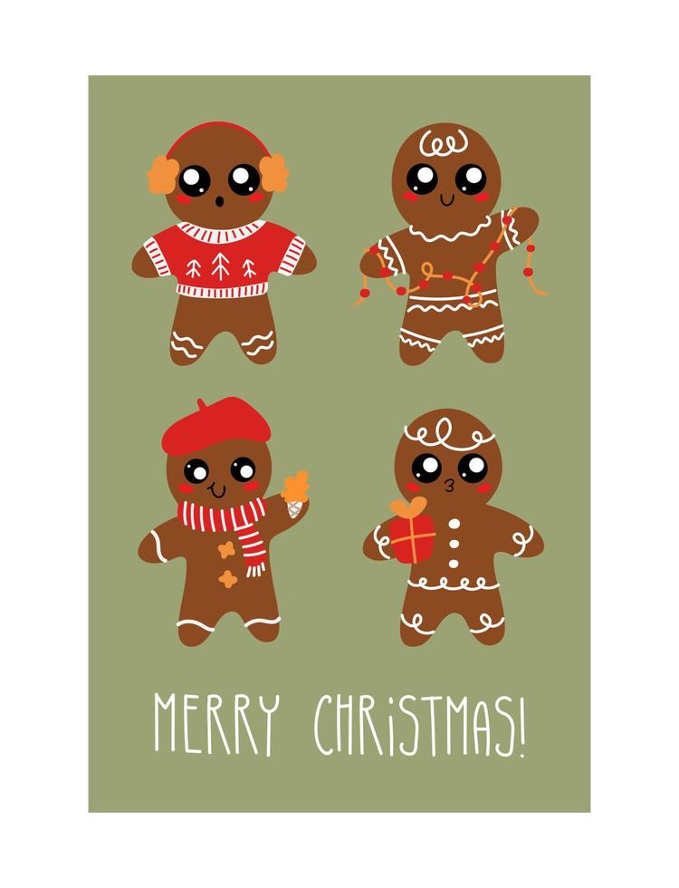 Christmas card with gingerbread man vector