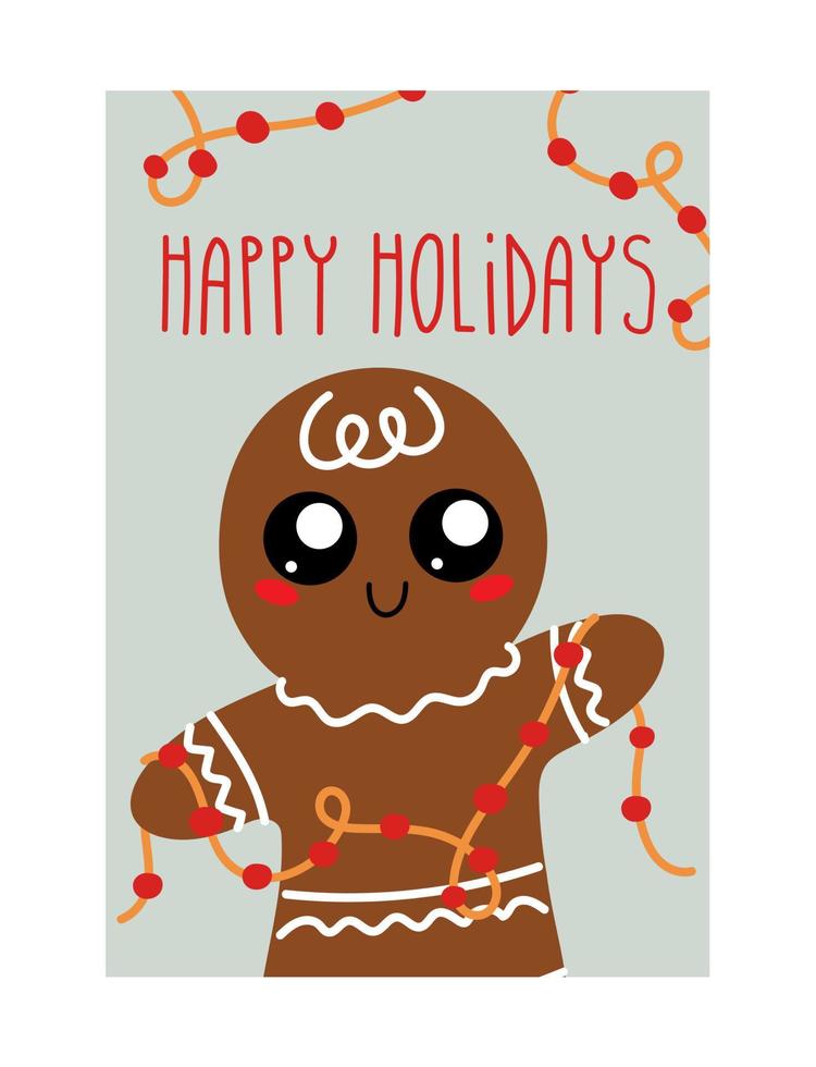 tarjeta de navidad con hombre de pan de jengibre vector