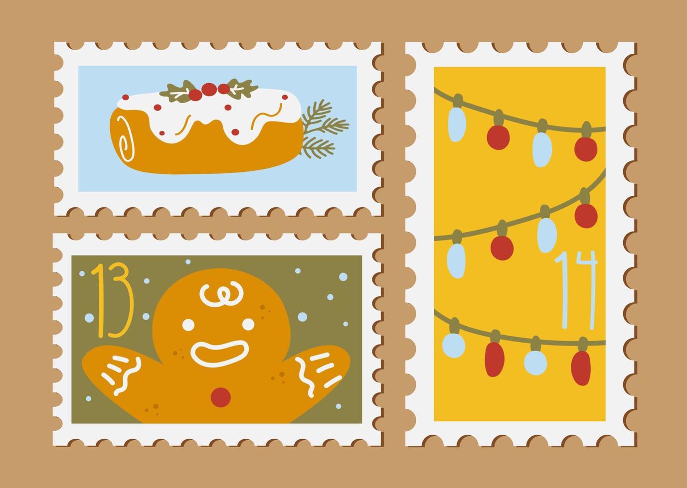 Christmas new year stamps cards. vector