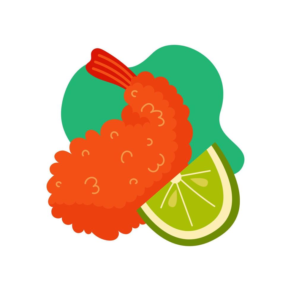 Tempura icon cartoon vector. Appetizer shrimp with lime. Fried deep vector
