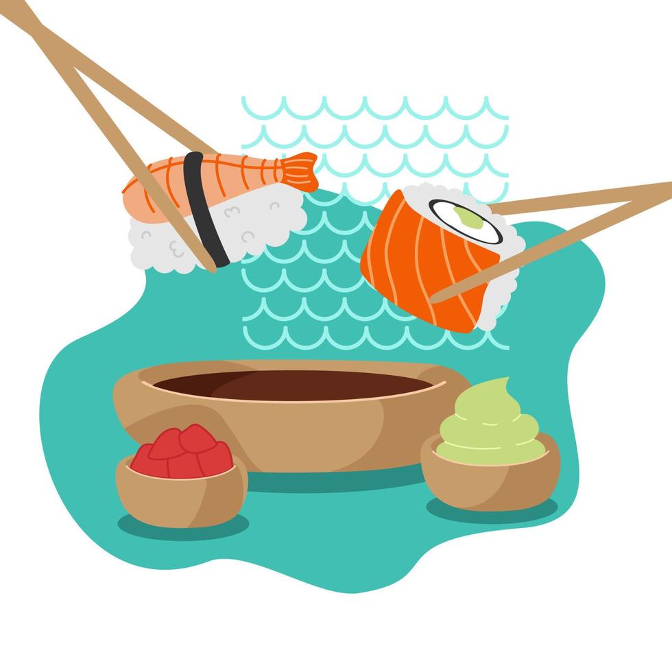 Cartoon fresh sushi design concept set isolated vector illustration