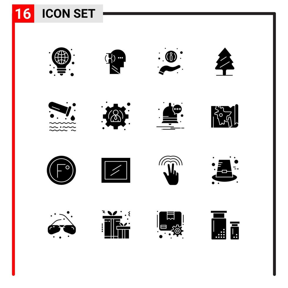 16 User Interface Solid Glyph Pack of modern Signs and Symbols of pollution tree male spring nature Editable Vector Design Elements