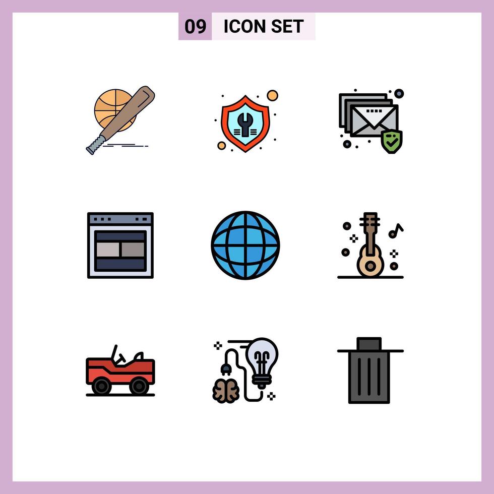 9 Filledline Flat Color concept for Websites Mobile and Apps website site repair layout security Editable Vector Design Elements