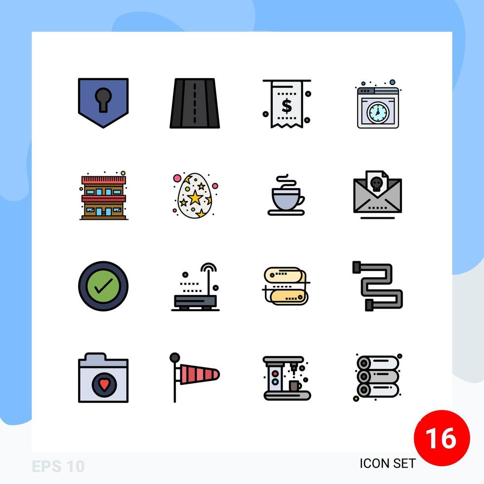 Mobile Interface Flat Color Filled Line Set of 16 Pictograms of accommodation online currency internet cloud Editable Creative Vector Design Elements