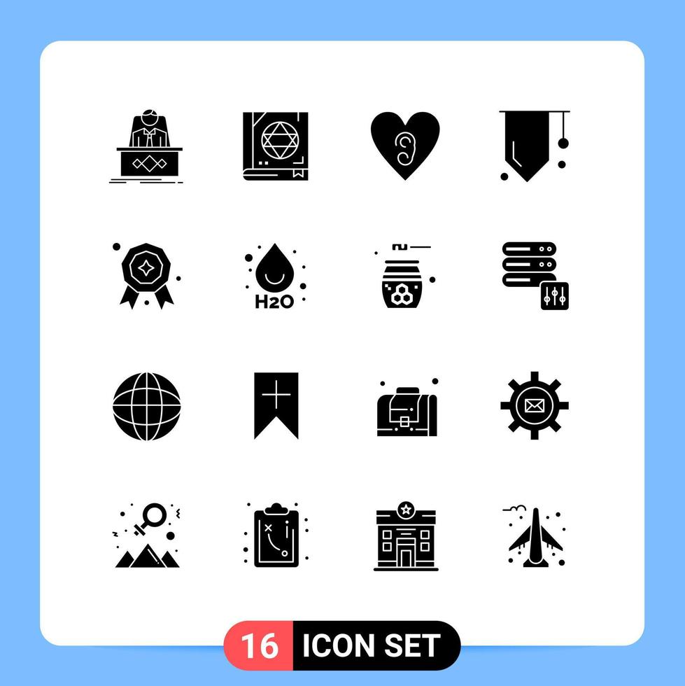 Mobile Interface Solid Glyph Set of 16 Pictograms of star success scary study badge Editable Vector Design Elements