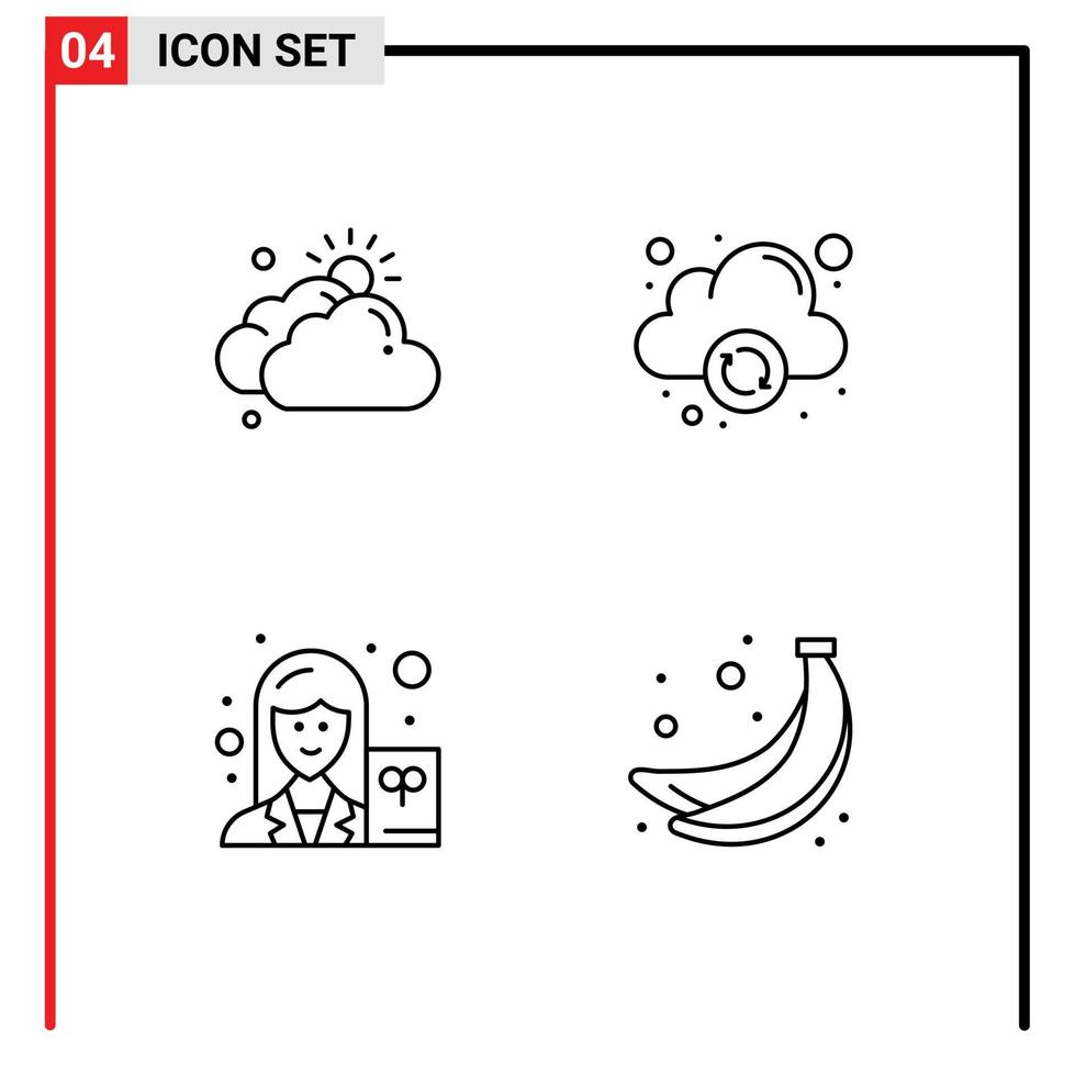 4 Creative Icons Modern Signs and Symbols of cloud teacher sun online banana Editable Vector Design Elements