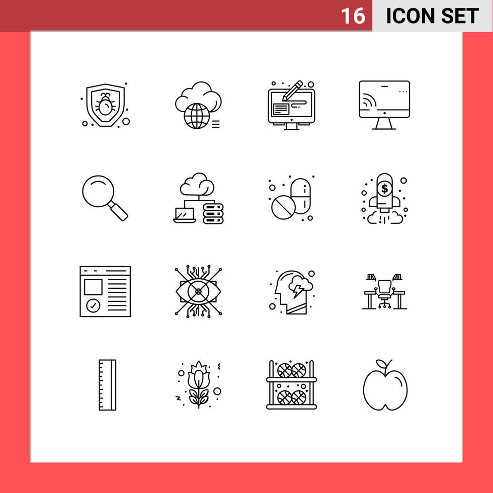 Modern Set of 16 Outlines Pictograph of look wifi design tools screen screen Editable Vector Design Elements