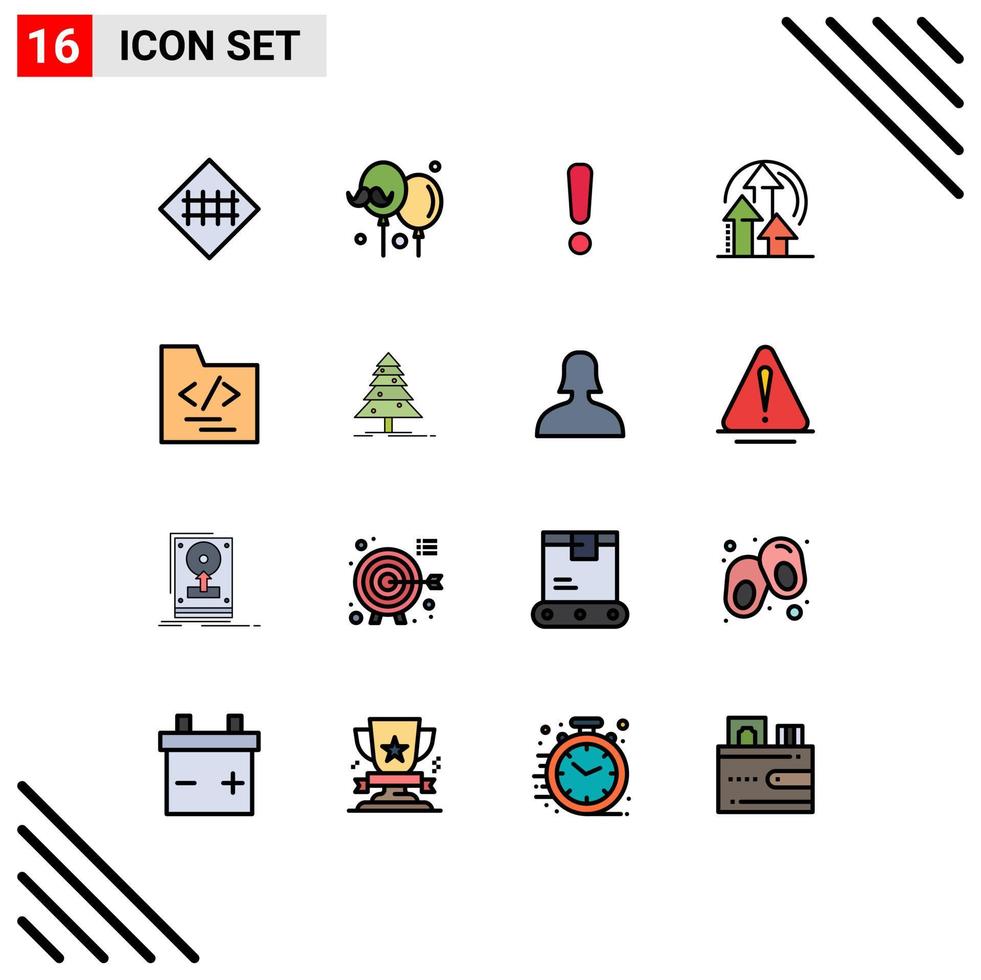 Modern Set of 16 Flat Color Filled Lines Pictograph of folder performance fathers day method sign Editable Creative Vector Design Elements