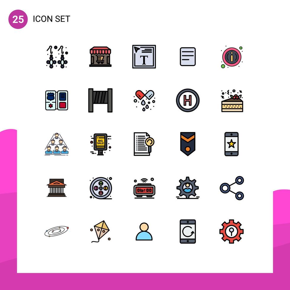 conjunto de 25 iconos de interfaz de usuario modernos signos de símbolos para detalles de información relleno de color en texto chat twitter elementos de diseño vectorial editables vector