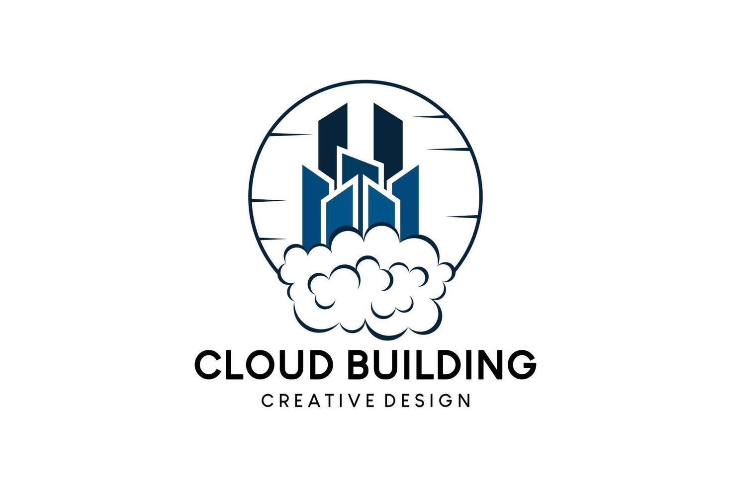 Logo design vector illustration of a building icon on a cloud or a cloud city with a creative concept