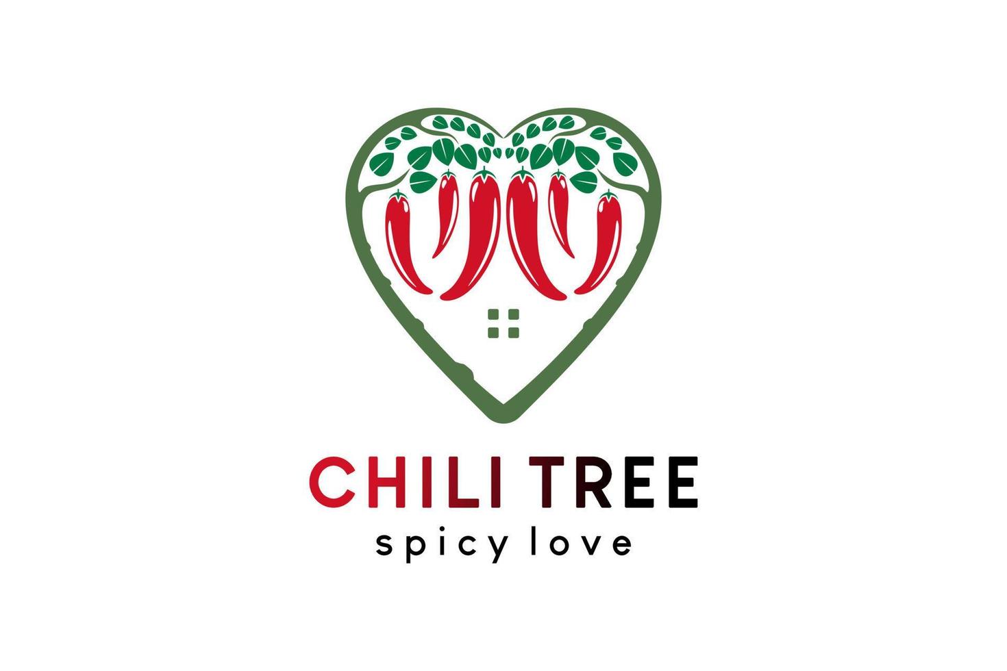 diseño de logotipo de ilustración de vector de árbol de chile con concepto de amor creativo