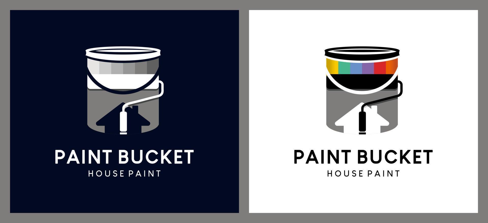 diseño de logotipo de ilustración vectorial de cubo de pintura, combinación de icono de cubo de pintura, casa y rodillo vector