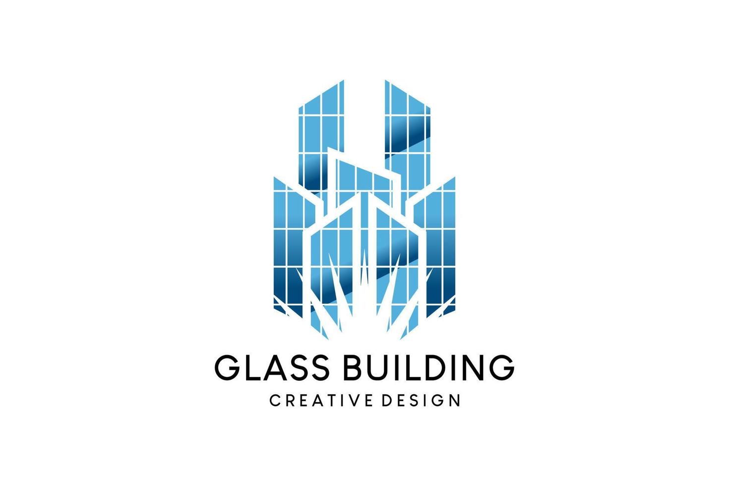 diseño de logotipo de icono de edificio de vidrio, ilustración de vector de edificio transparente