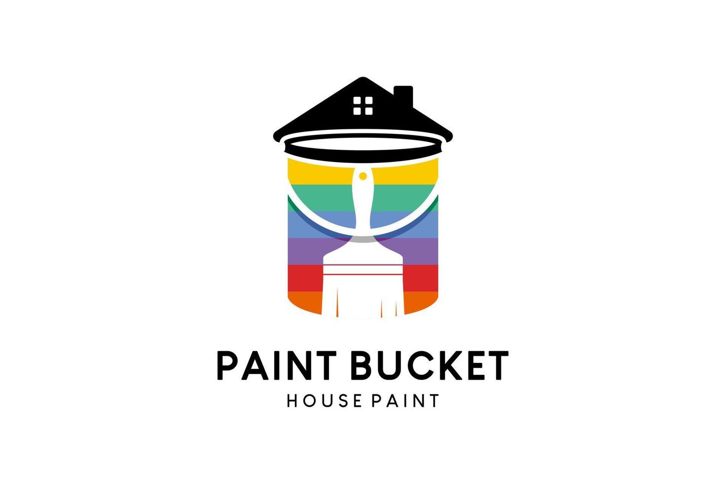 diseño de logotipo de ilustración vectorial de cubo de pintura, una combinación de cubo de pintura, icono de casa y pincel vector