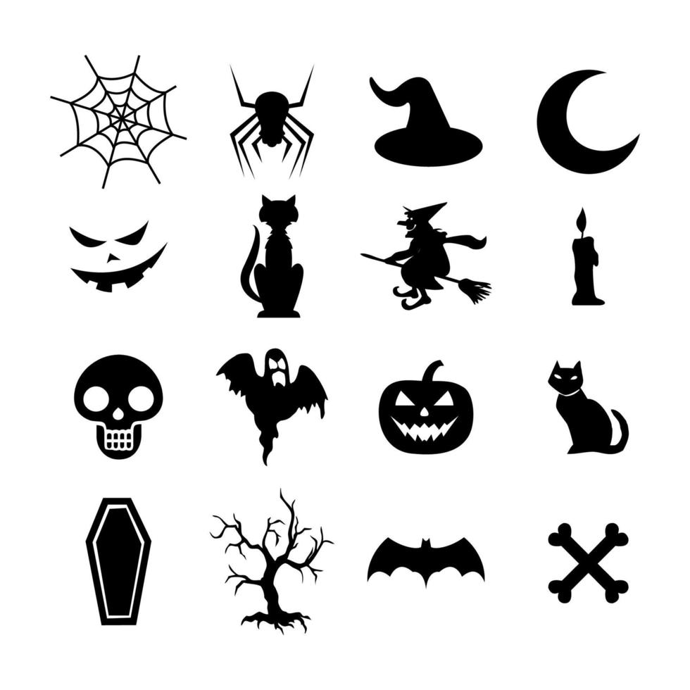 conjunto de diseño de vector de silueta de icono de halloween