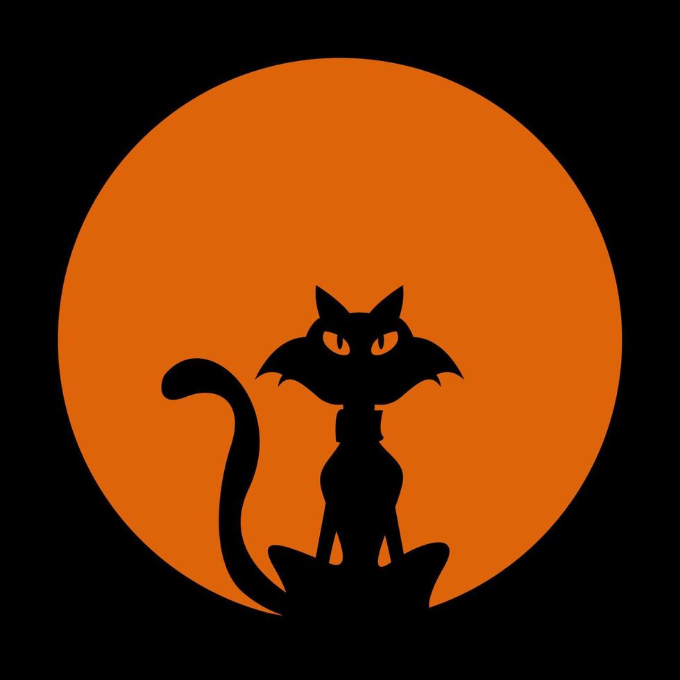 Cat silhouette vector design with full moon