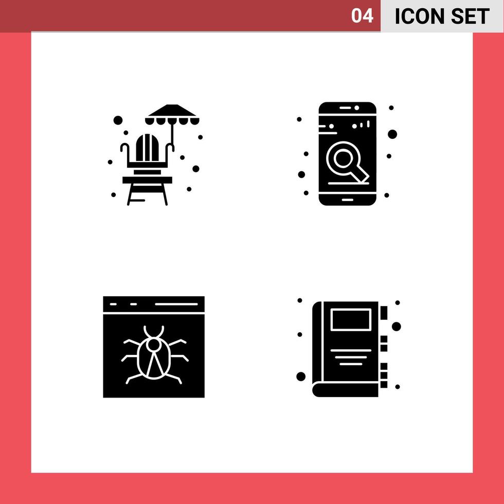 Set of 4 Vector Solid Glyphs on Grid for life guard chair bug app search development Editable Vector Design Elements