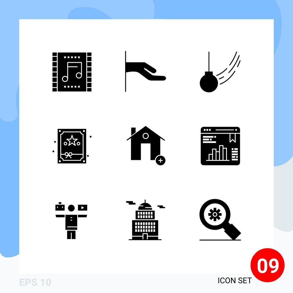 Pack of 9 creative Solid Glyphs of buildings night pendulum box motion Editable Vector Design Elements