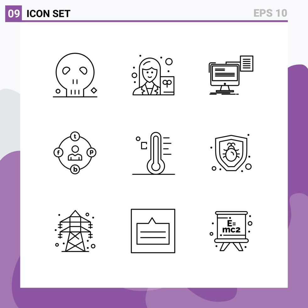 Set of 9 Modern UI Icons Symbols Signs for procrastination distractions resume communication document Editable Vector Design Elements