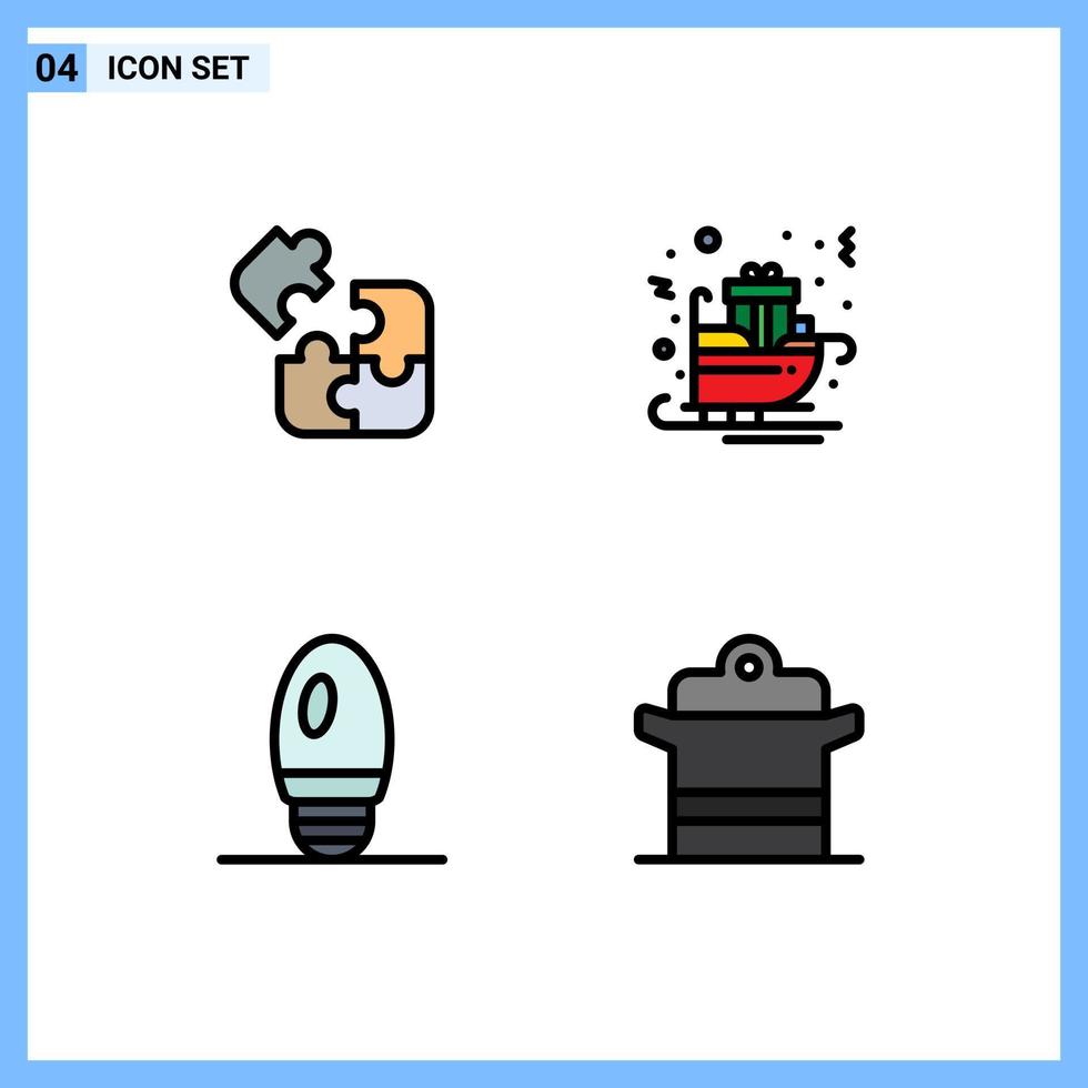 Mobile Interface Filledline Flat Color Set of 4 Pictograms of jigsaw bulb solution santa claus lamp Editable Vector Design Elements