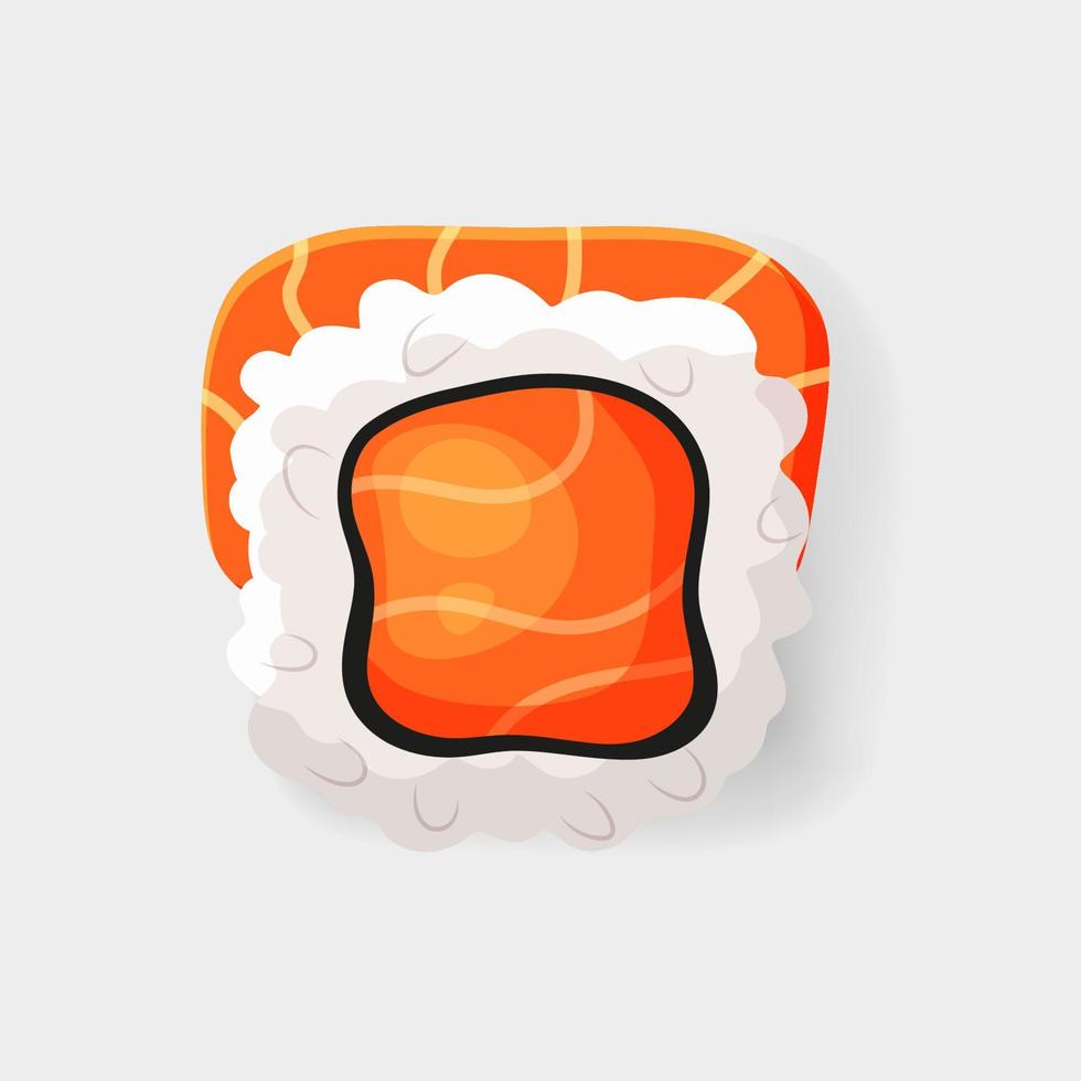 Sushi icon roll with cream cheese, rice and salmon. Vector cartoon illustration isolated